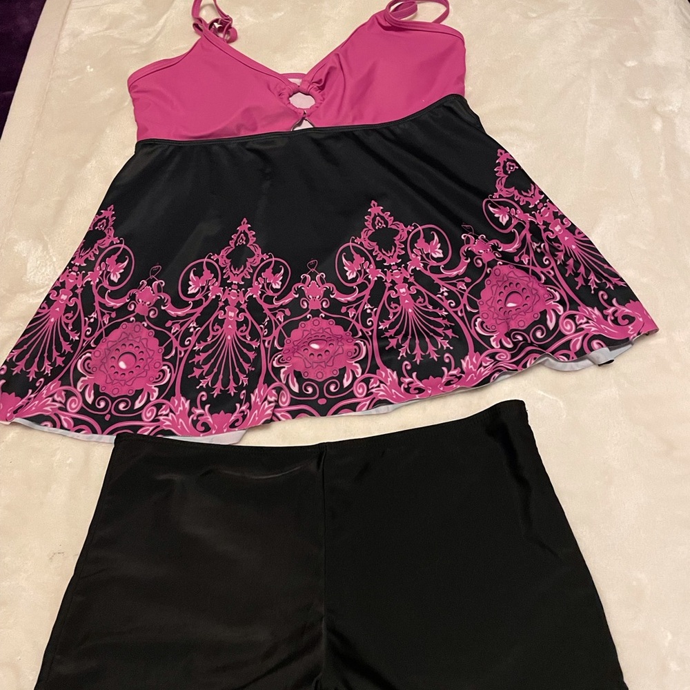 Pink and Black Women's Swimsuit